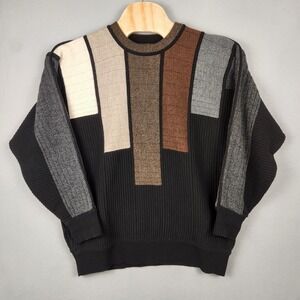 Carlo Colucci Sweater Mens Large‎ Black Geometric Wool Blend Made in Germany
